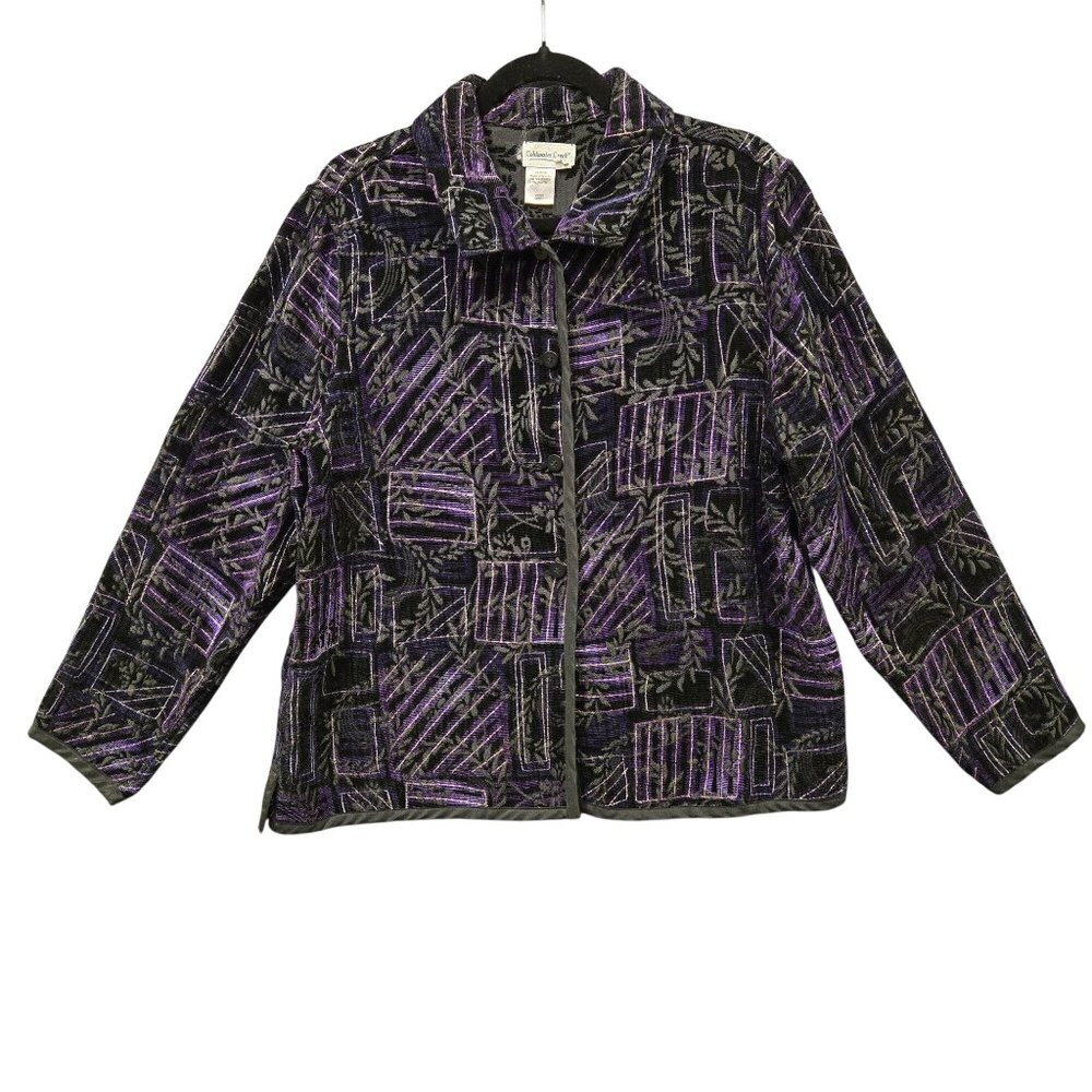 Vintage Coldwater Creek Velvet Satin Jacket‎ L Purple Black Whimsigoth Granny